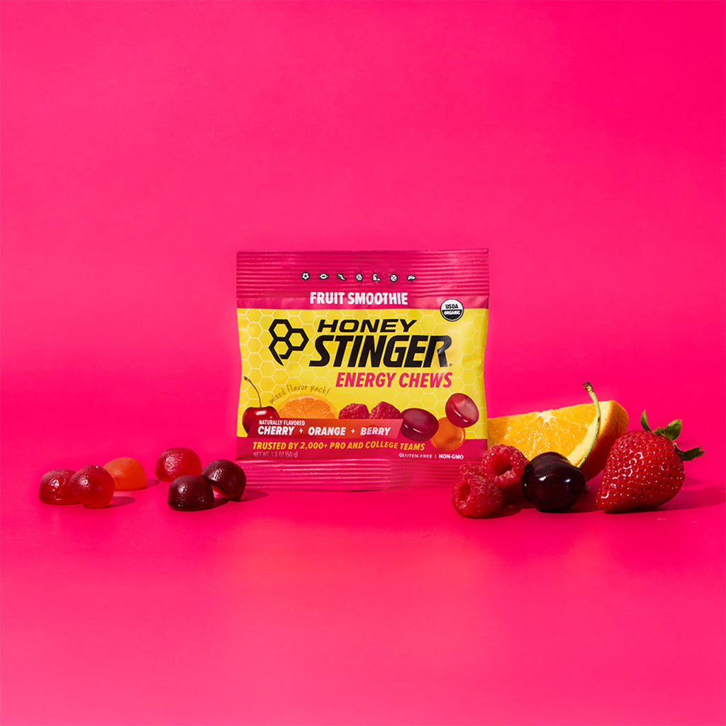 Honey Stinger Organic Fruit Smoothie Energy Chew, Gluten Free & Caffeine Free, for Exercise, Running and Performance, Sports Nutrition for Home & Gym, Pre and Mid Workout, 21.6 Ounces (Pack of 12)