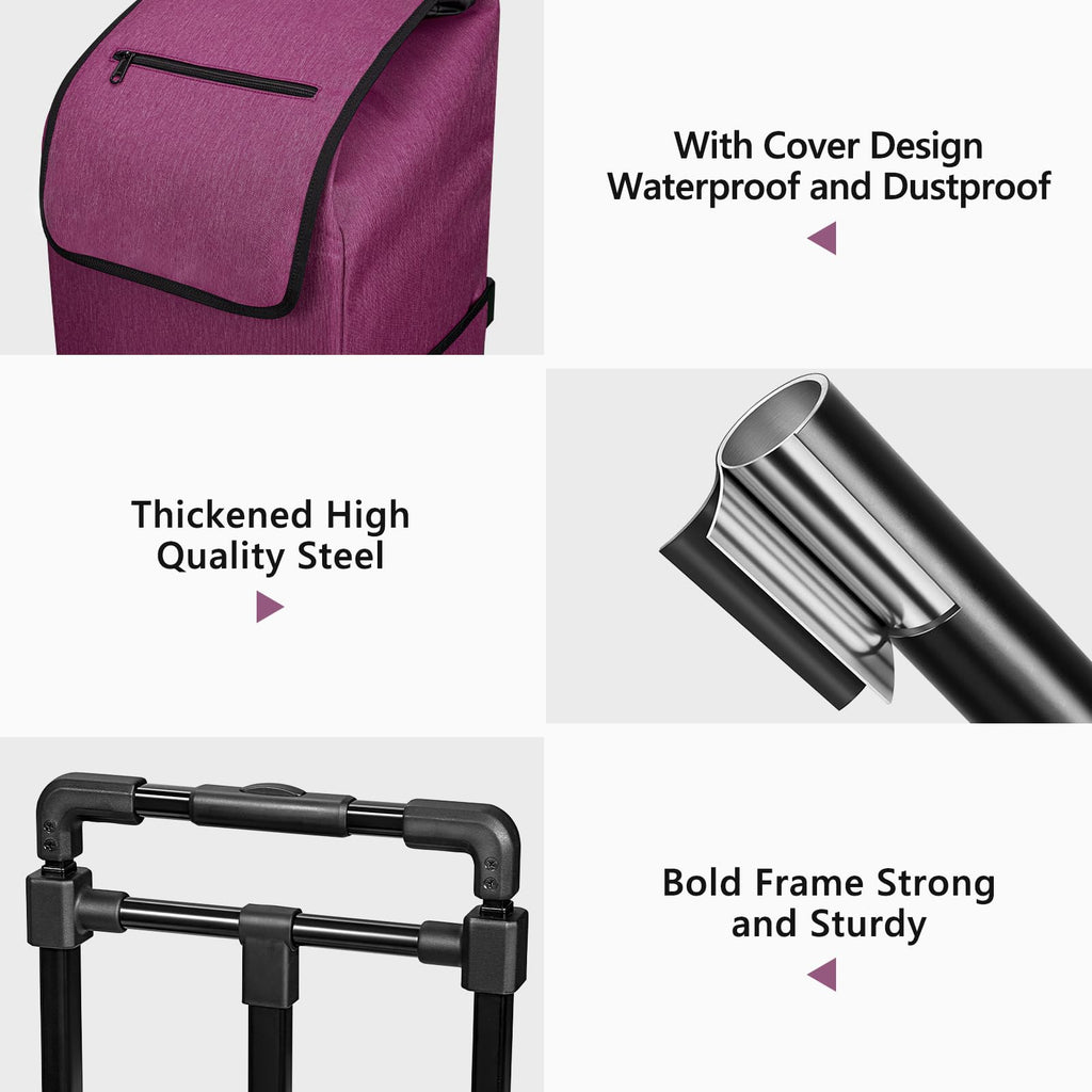 KEDSUM 2 in 1 Stair Climbing Cart, 60L/300LBS Grocery Cart on Wheels for Stairs, Shopping Carts for Groceries with Removable Waterproof Bag, Folding Shopping Carts for Stairs, Purple