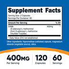 Nutricost SAM-e (S-Adenosyl-L-Methionine) 400mg Per Serving, 60 Servings, 200mg Per Capsule, 120 Capsules - Non-GMO, Gluten Free Same, Vegetarian (Pack of 2)