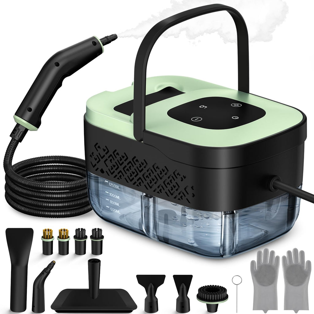 Steam Cleaner, Portable Steamer for Cleaning with 16pcs Accessories, 6-Level Adjustable and 15s Heat-Up, Handheld Steam Cleaner for Home, Tile, Dirt, Grout, Grease, Car Detailing, Dark Green