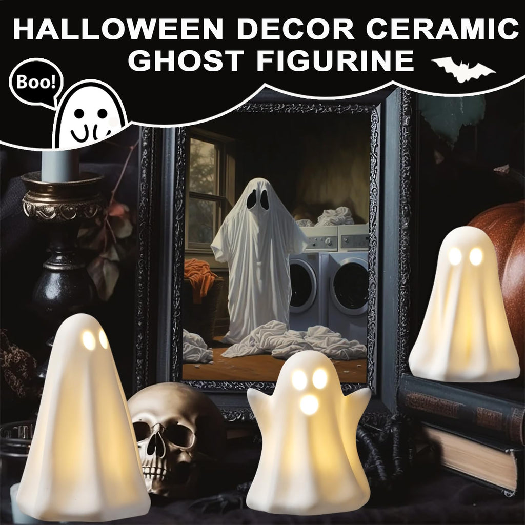 Light Up Ghost Halloween Decor,Ceramic Halloween Ghost Decorations Indoor