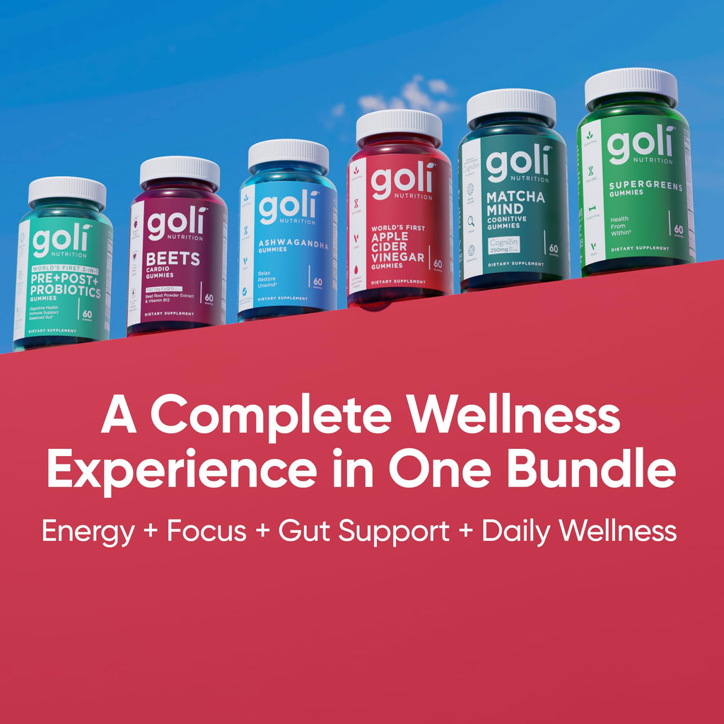 Goli Ultimate Wellness Gummies Variety Pack, 6 Bottle Bundle with Supergreens, Matcha Mind, Ashwagandha, Beets, ACV & Pre+Pro+Postbiotics, Vegan, Non-GMO & Gluten Free