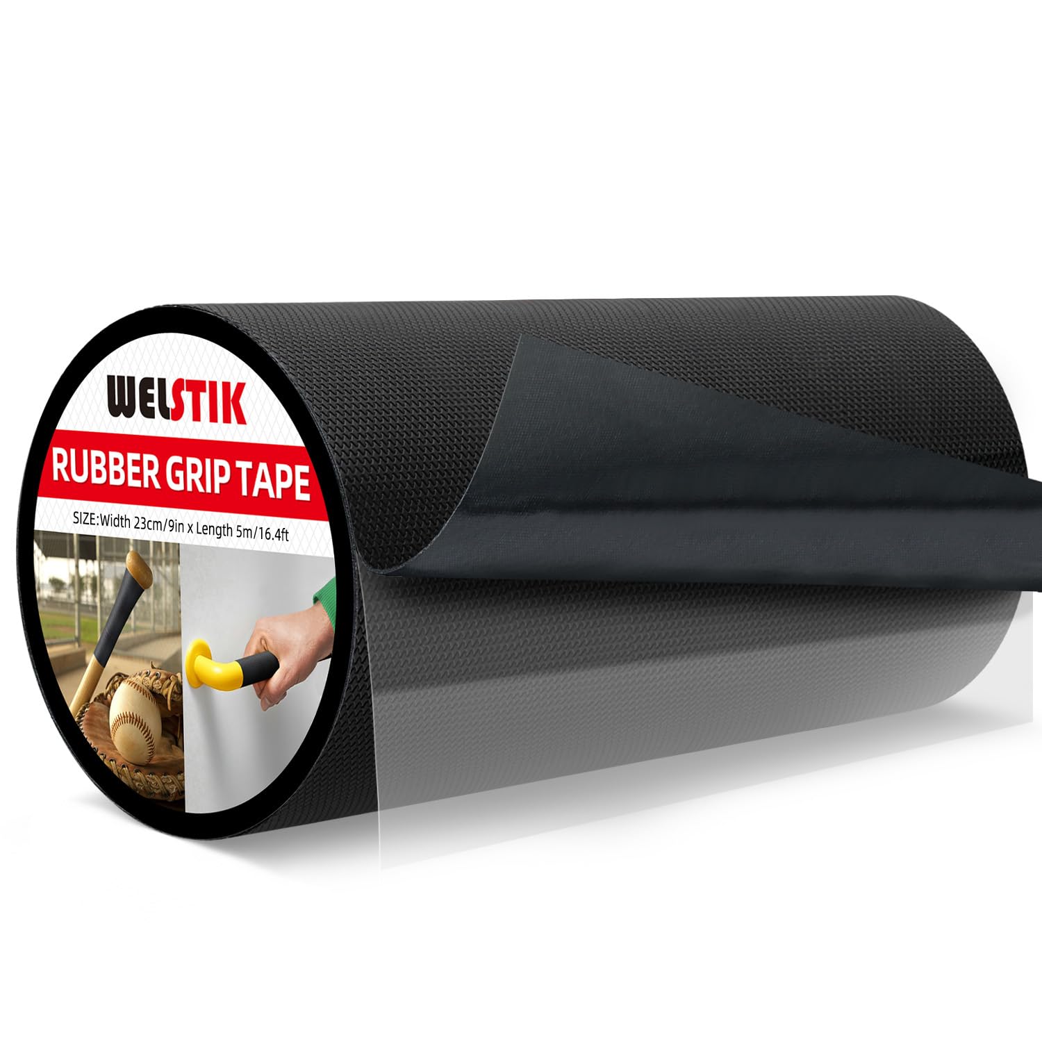 WELSTIK 9" x 16.4FT Rubber Skateboard Grip Tape - Extra Wide Anti-Slip Traction Sheet, Non-Abrasive Waterproof Grip Tape for Skateboard Decks, Scooters, Tool Handles, and Stairs - Black