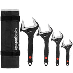 Amazon Basics 4-Piece Wide Jaw Adjustable Wrench Set with Soft Grip, Includes: 6-inch (150mm), 8-inch (200mm), 10-inch (250mm), 12-inch (300mm)