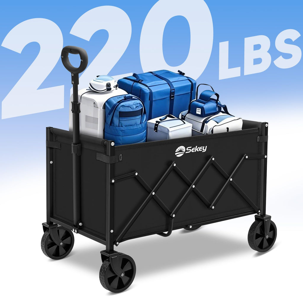 Sekey Lightweight Collapsible Wagon, 220 lb Capacity, Quick-Fold Cart