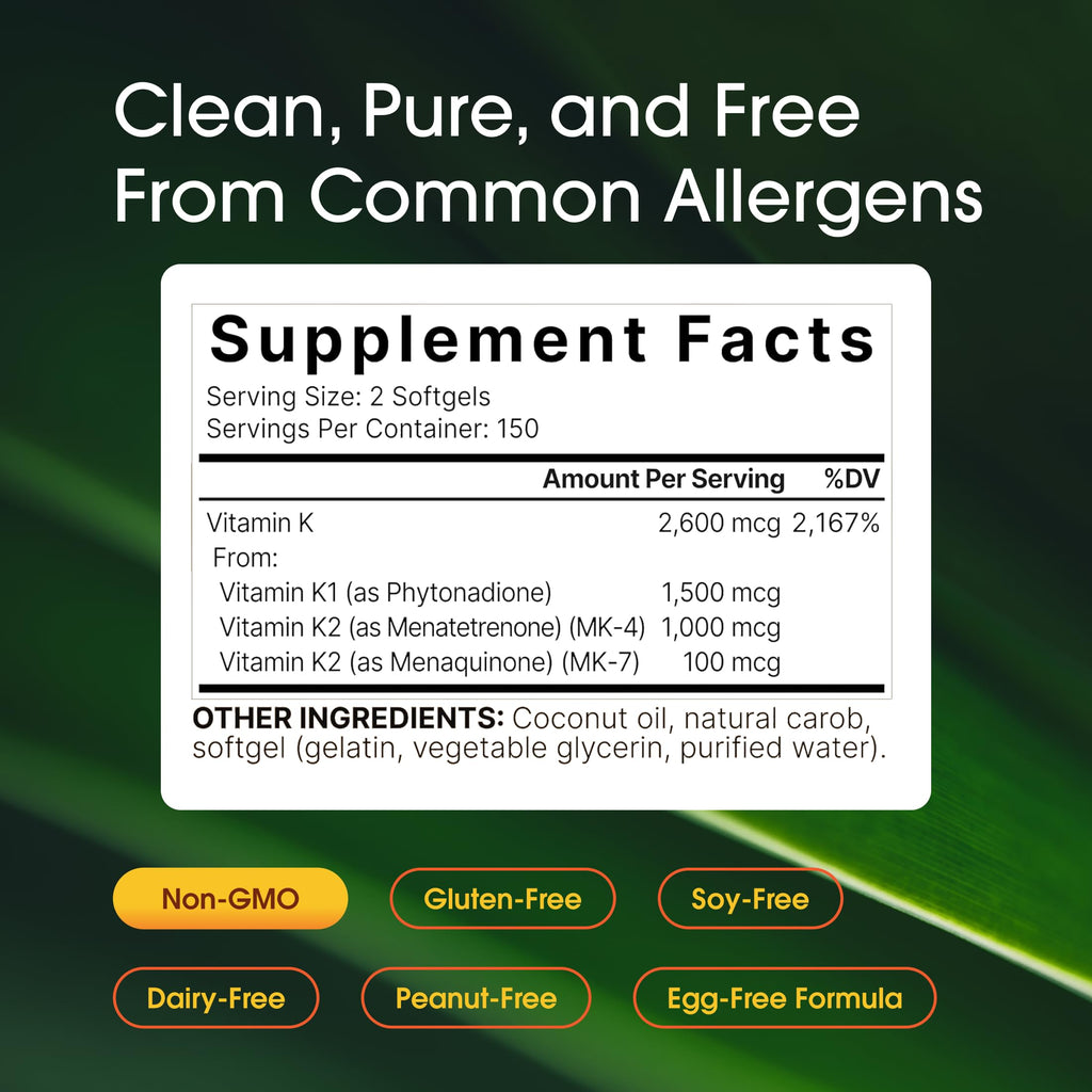 NatureBell Vitamin K Complex - 300 Softgels - Delivers 2,600mcg Vitamin K - Full Spectrum Bone & Heart Health Support Supplement - High Absorption K1 & K2 MK-4 & MK-7*