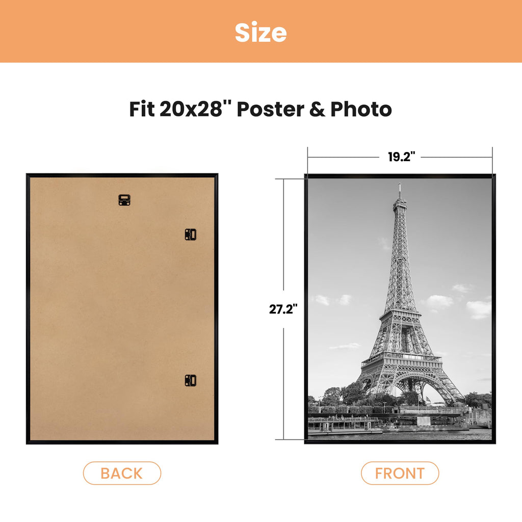 upsimples 20x28 Poster Frame, Easy Slide-In Assembly, Black, 3 Pack