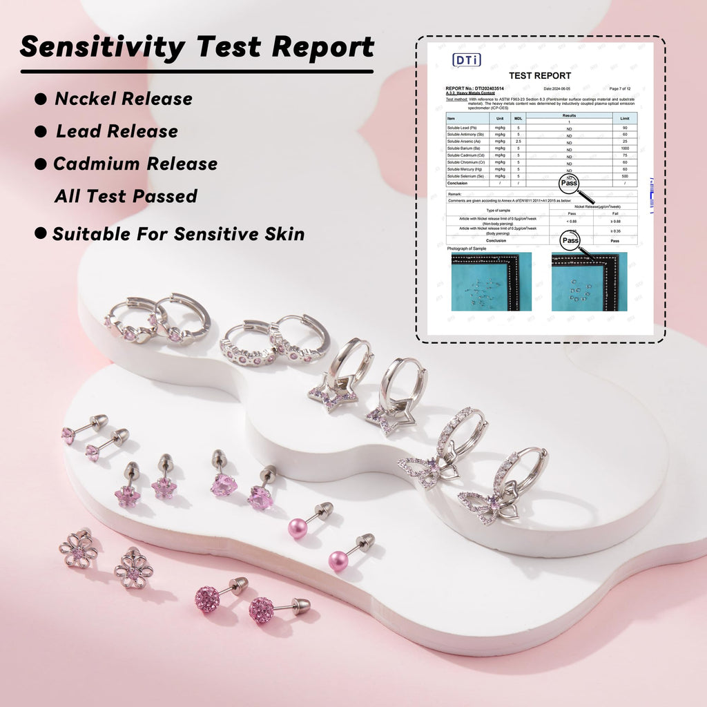 LOFITOR Hypoallergenic Screw Back Stud Hoop Dangle Earrings Set For Girls