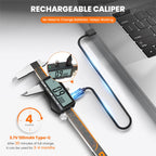 HARDELL Digital Caliper, Rechargeable Calipers with Large LCD Screen, Stainless Steel Caliper Measuring Tool, Auto-Off Micrometer, Inch/MM/Fraction for DIY/Household/3D-printing