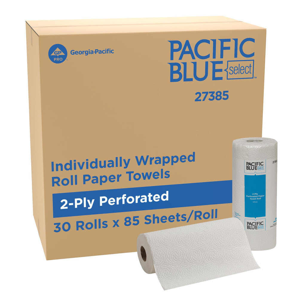 Pacific Blue Select by Georgia-Pacific PRO 2-Ply Perforated Roll Paper Towels, Individually Wrapped, White, 85 Sheets Per Roll, 30 Rolls Per Case, 27385