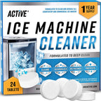 ACTIVE Ice Machine Cleaner Maker Descaler - 24 Clean Tablets Compatible with Frigidaire, Opal, GE Profile, Kitchenaid, Nickel Safe Scale Remover for Countertop, Nugget Ice Makers - Bulk 1 Year Supply