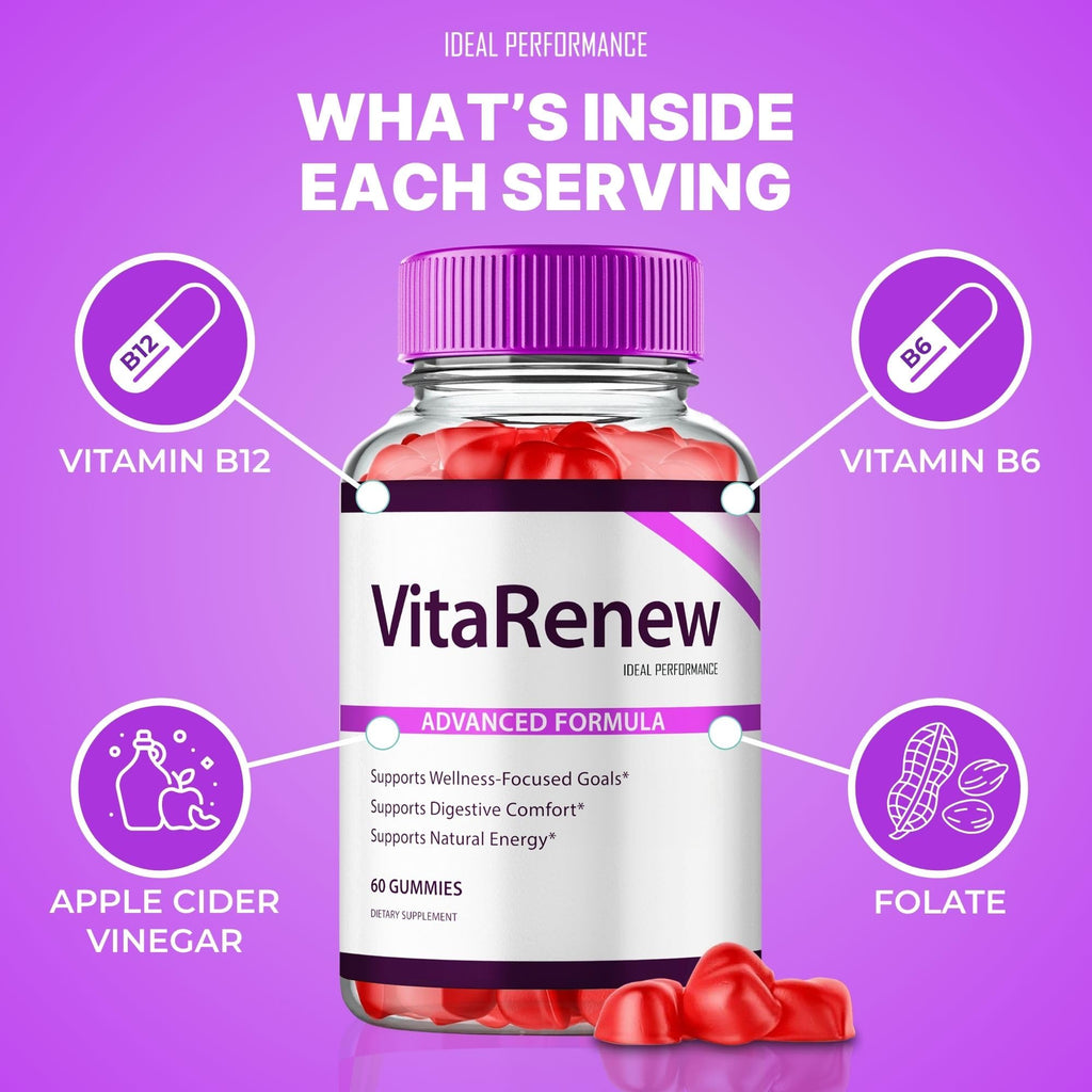 VitaRenew Advanced Gummies for Skin Health, VitaRenew Gummies for Skin Health - Maximum Strength, Keto+ ACV Gummys, All Natural Support Formula Keto+ACV, Vita Renew Gummy Reviews (1 Pack)