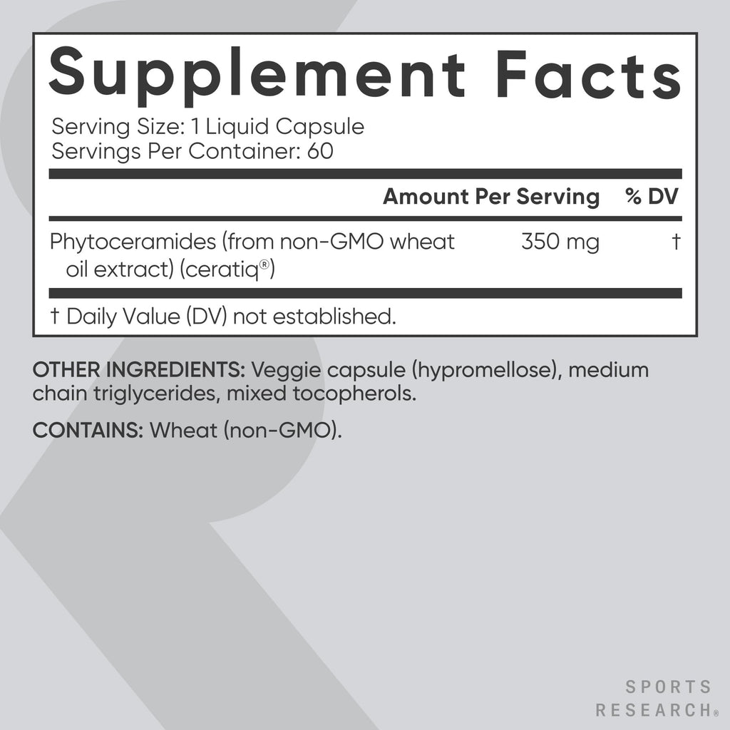 Sports Research® Phytoceramides 350 mg per Veggie Capsule - Plant Derived Ceramides for Healthy Skin and Hydration - Made with Ceratiq® · Non-GMO · Vegan Friendly - 60 Count