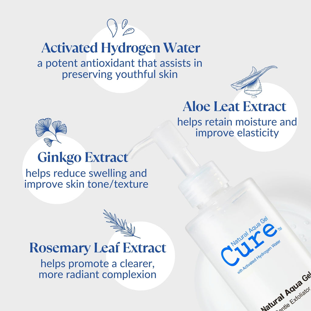 Cure by Toyo | Aqua Gel Gentle Exfoliator | Clear and Softer Skin | Non-Abrasive Face and Body Cleanser | Sensitive Skin | Big Size 8.82oz