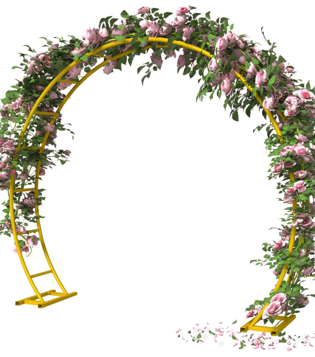 Queension Metal Arch Backdrop Stand 8Ft Wide 7Ft High, Wedding Arch Frame for Wedding Decorations, Balloon Arch Stand with Base for Ceremony, Outdoor Garden Arch Trellis for Climbing Plants, Gold
