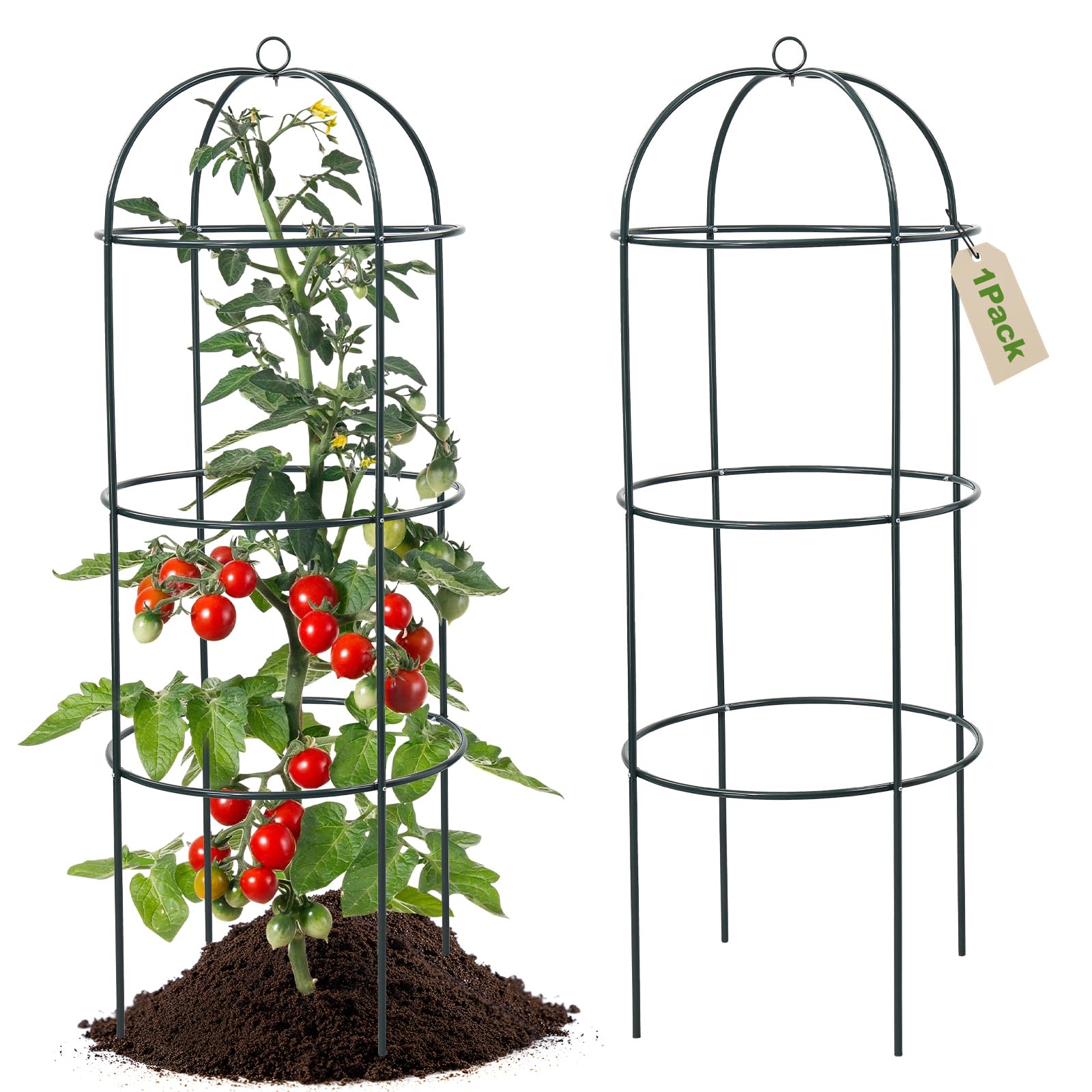 Trellis for Climbing Plants Outdoor, 60" Tall, 21" Dia, Heavy Duty Metal Garden Trellis Tower Potted Cages for Flowers Fruits Vegetable Cucumber Tomato Rose Clematis Pea Bean Raised Bed Trellises
