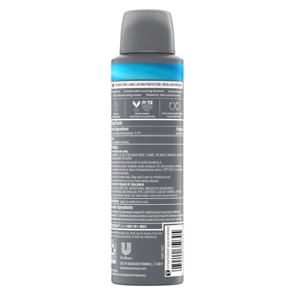 Dove Men Antiperspirant Dry Spray Deodorant Clean Comfort, 3 Pack, 3.8 oz