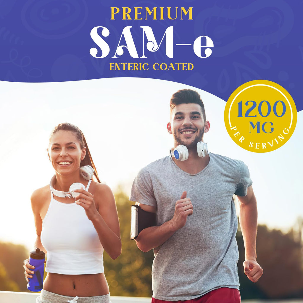 1200 MG SAM e Supplement for Brain, Mood, Joint, and Liver, High Absorption SAM-e (S-Adenosyl-L-Methionine) with CoQ10, 5-HTP, Enteric Coated 120 Tablets, Vegan