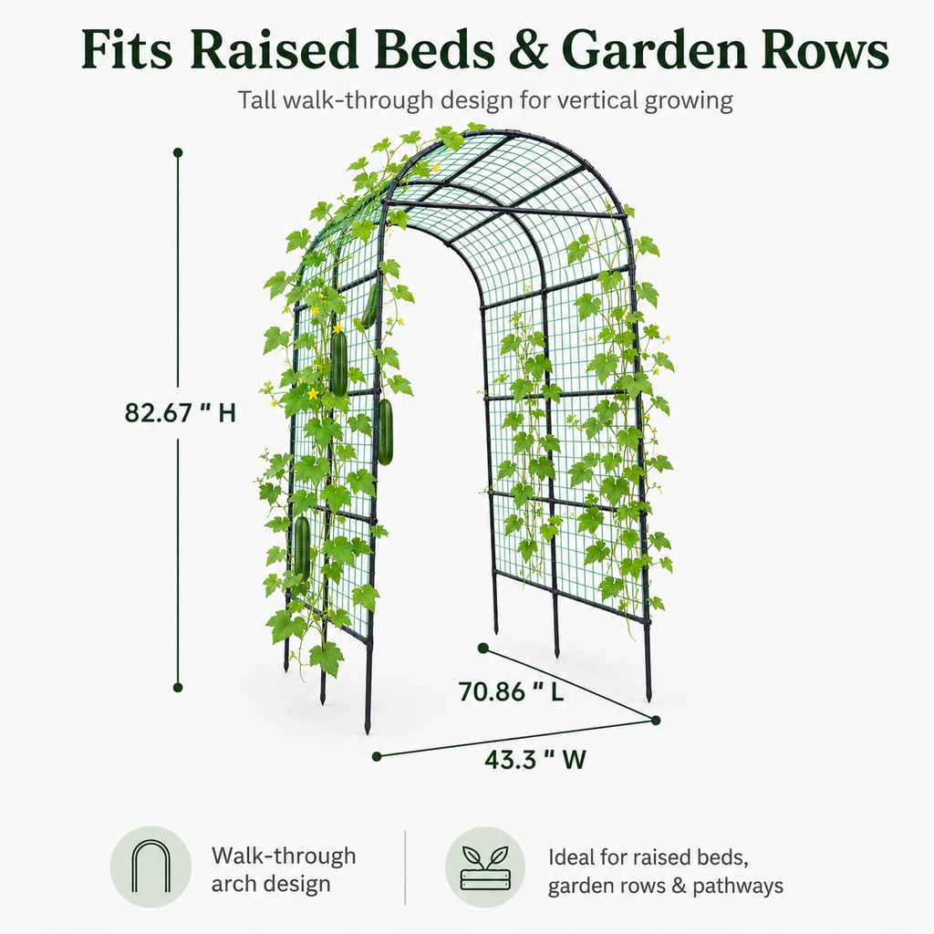 FOLLOOK Garden Arch Trellis for Climbing Plants Outdoor, 7.8 ft, Black
