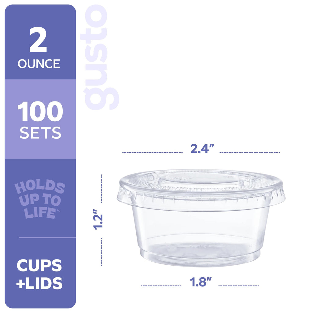 GUSTO 2 oz Jello Shot Cups with Lids [100 Count] Condiment Containers