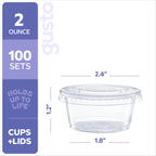 GUSTO 2 oz Jello Shot Cups with Lids [100 Count] Condiment Containers