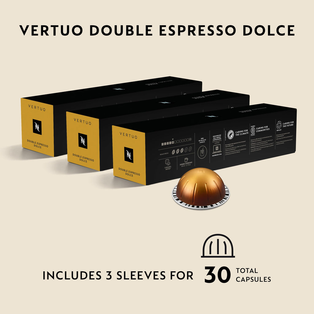 Nespresso Vertuo, Double Espresso Dolce, Mild Roast, 30-Count Espresso Pods