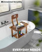 BLUEWEST 23.4'' Shower Chair with Backrest Bath Chair for Inside Shower or Tub, Heavy Duty 450 lbs Support, Non-Slip Feet, Shelf Storage, Built-in Handles for Elderly or Adults (Acacia)