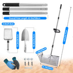 Sand Flea Rake，Detachable Long Handle Sand Sifter with Stainless Steel Sand Scoop Shark Tooth Sifter and Beach gloves with 16-Inch-Wide Drainage Mesh for Finding Fleas,Shells Shark Teeth,Yard Cleaning