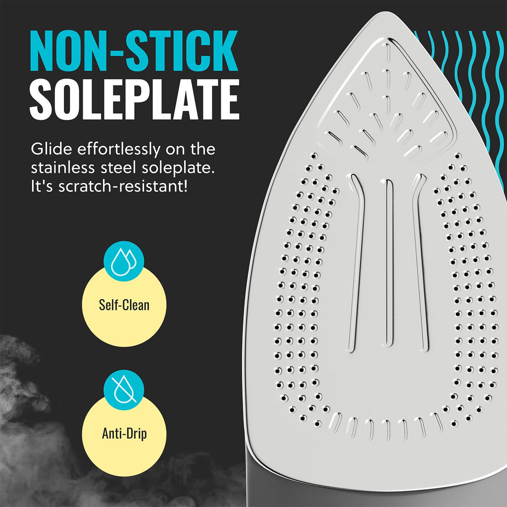 Pursteam Steam Iron for Clothes 1700W with Self-Cleaning Nonstick Stainless Steel Soleplate, Auto Shutoff, Anti-Drip