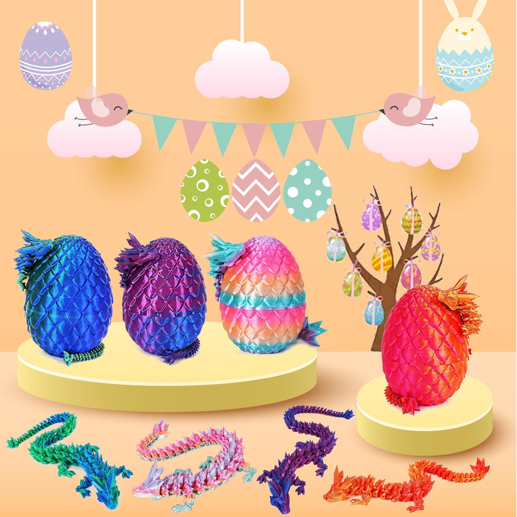 Ivrmtal 4PCS 3D Printed Dragon Eggs with Dragon Inside, Mini Articulated Crystal Dragons Toys for Kids & Adults 3D Print Small Dinosaur Eggs Christmas Stockings Easter Gifts for Kids Boy Girls