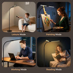 LED Floor Lamp for Living Room, Bright Reading Lamps for Office, Adjustable Colors Temperatures&Brightness, Dual Head Goose-Neck Standing Lamp, Remote and Button Control, Eye Caring Tall Lamp, Black