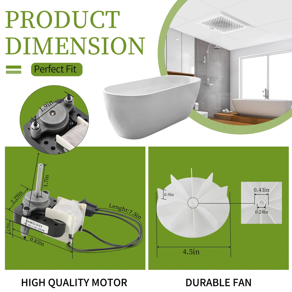 Universal Bathroom Fan Motor Replacement - SM550 Electric Vent Fan Motor Kit - Replacement for Nu-Tone Br-oan 50 CFM 120V 3000 RPM - Replace C01575 65100 EM550 EM750, Upgraded by PANDEELS