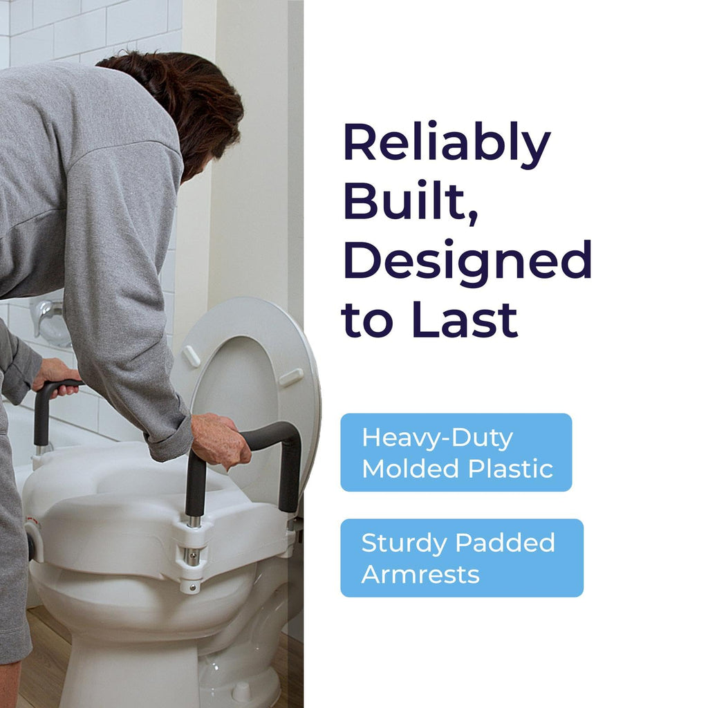 Drive Medical 2-in-1 Raised Toilet Seat with Removable Padded Arms