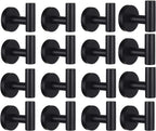 Homagic Bathroom Robe Towel Hooks Coat Matte Black Wall Hook Stainless Steel Heavy Duty Door Hanger Towel Robe Clothes Cabinet Closet Sponges Hook for Bathroom Bedroom Kitchen Hotel Pool 16 Packs