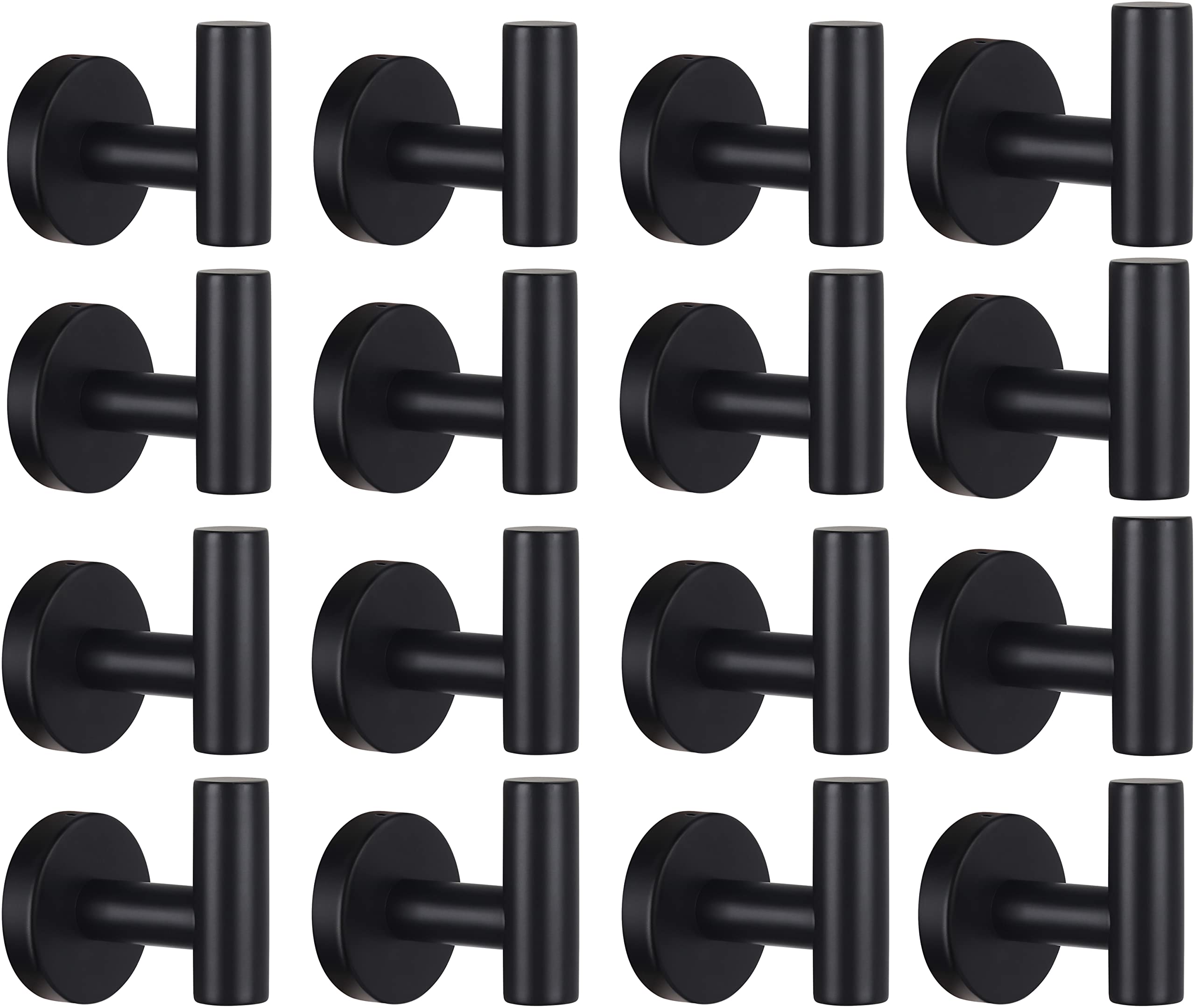 Homagic Bathroom Robe Towel Hooks Coat Matte Black Wall Hook Stainless Steel Heavy Duty Door Hanger Towel Robe Clothes Cabinet Closet Sponges Hook for Bathroom Bedroom Kitchen Hotel Pool 16 Packs