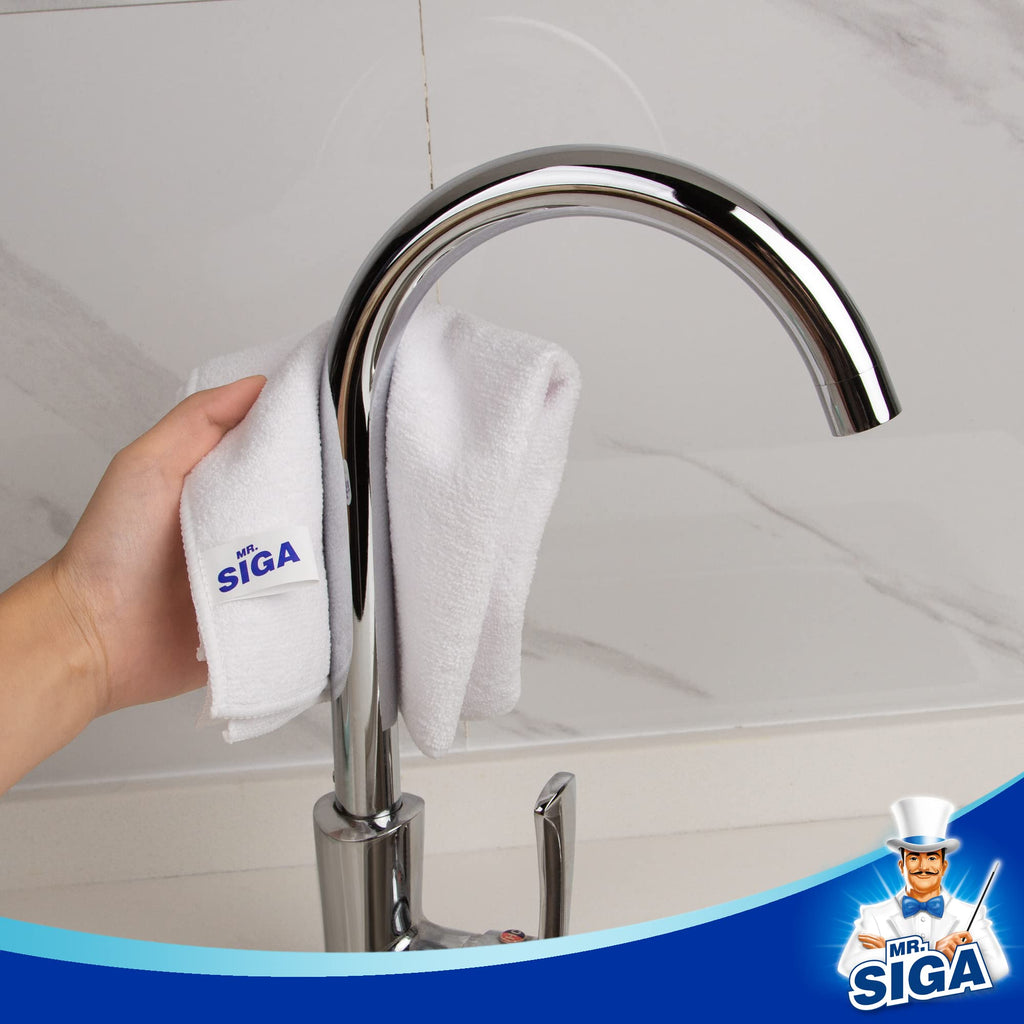 MR.SIGA Microfiber Cleaning Cloth, All-Purpose Microfiber Towels, Streak Free Cleaning Rags, Pack of 12, White, Size 32 x 32 cm(12.6 x 12.6 inch)
