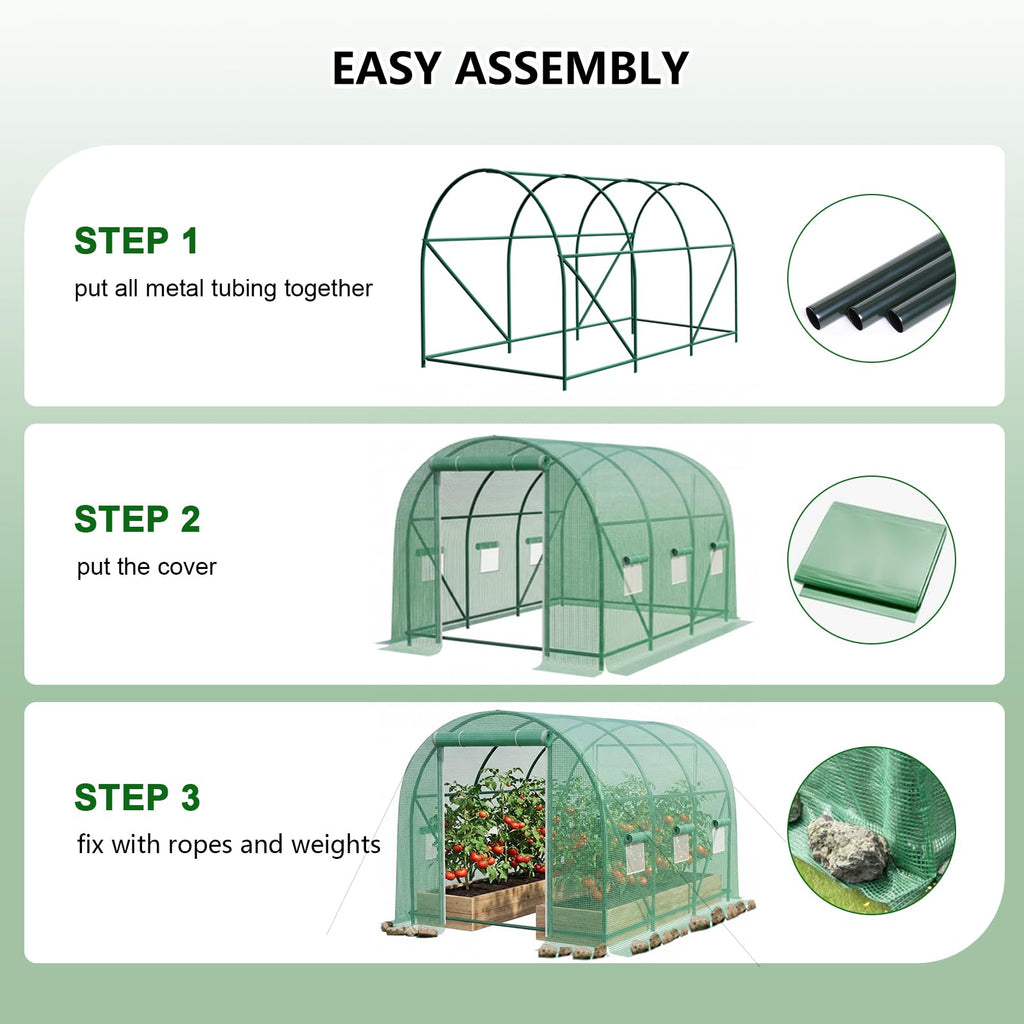 10×7×7 FT Greenhouses for Outdoors Heavy Duty, Large Walk in Green Houses for Outside with 6 Ventilated Mesh Windows & Roll-up Door & Reinforced Frame