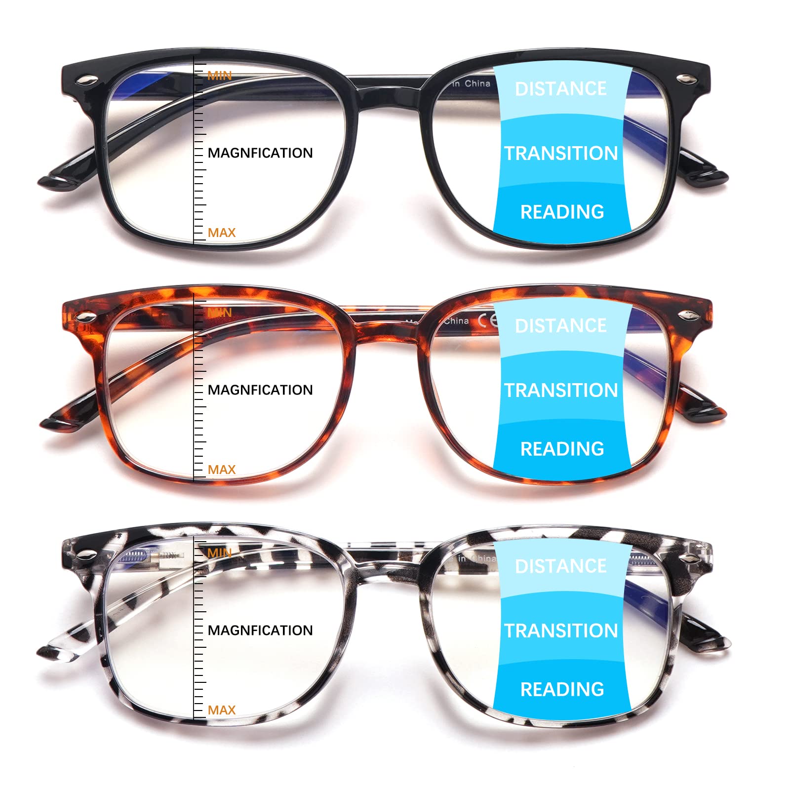 STASTEND Progressive Multifocal Anti Blue Light Reading Glasses for Women and Men Fashion Eyeglasses Frame (3 Mix C1, 2.00, multiplier_x)
