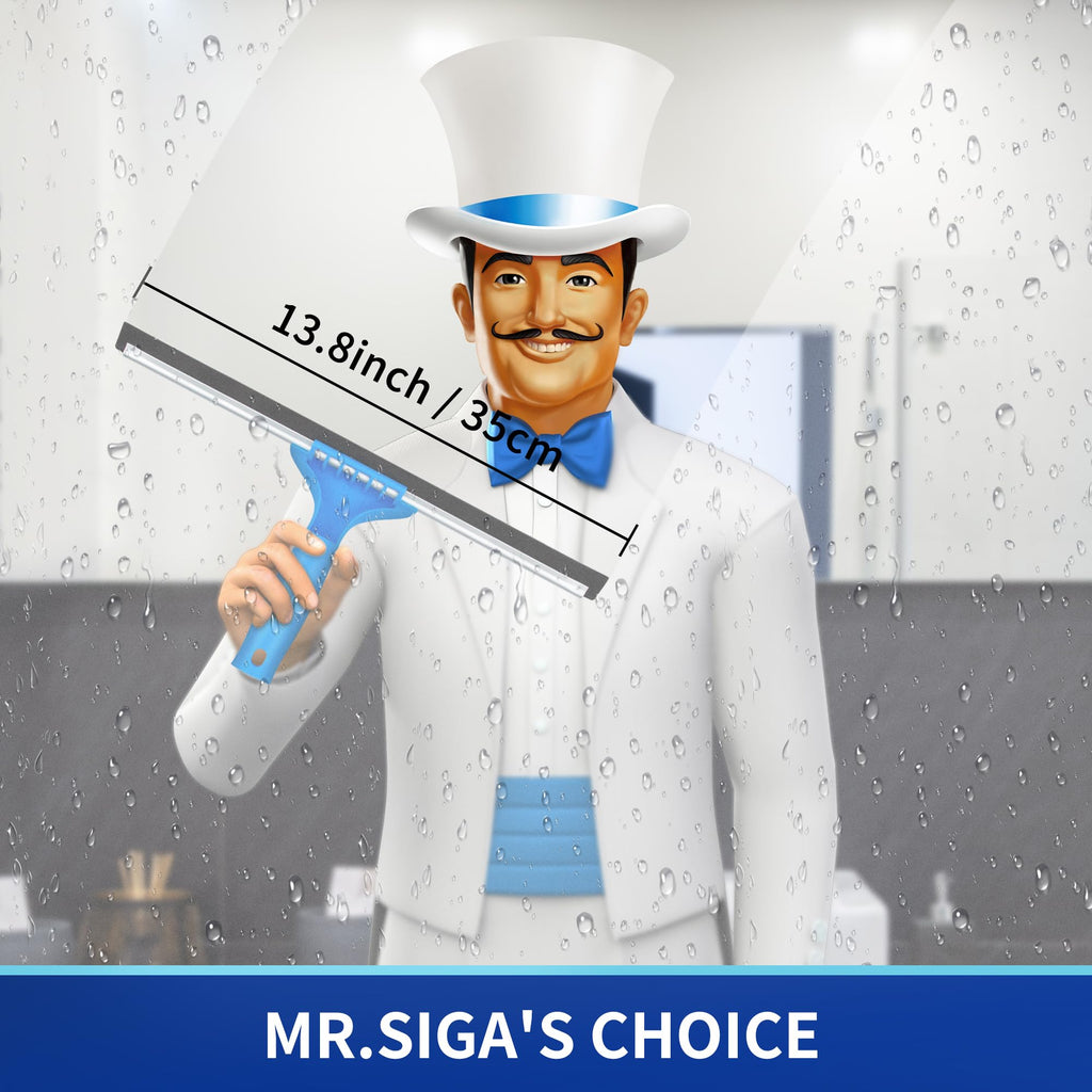 MR.SIGA Professional Window Cleaning Combo - Squeegee & Microfiber Window Scrubber, 14"