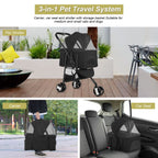 BestPet Pet Stroller Premium 3-in-1 Multifunction Dog Cat Jogger Stroller for Medium Small Dogs Cats Folding Lightweight Travel Stroller with Detachable Carrier, Black