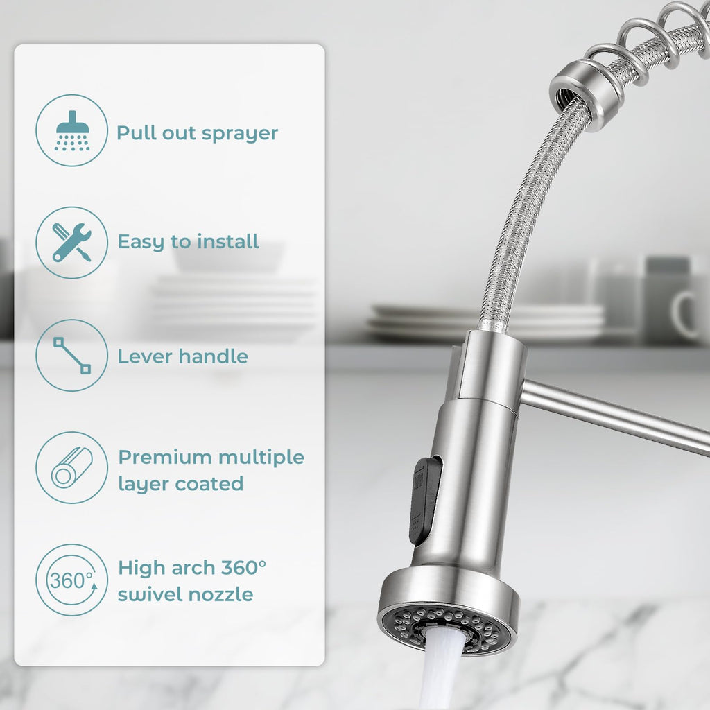KHQF Kitchen Faucet with Pull Down Sprayer, Brushed Nickel