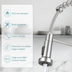 KHQF Kitchen Faucet with Pull Down Sprayer, Brushed Nickel