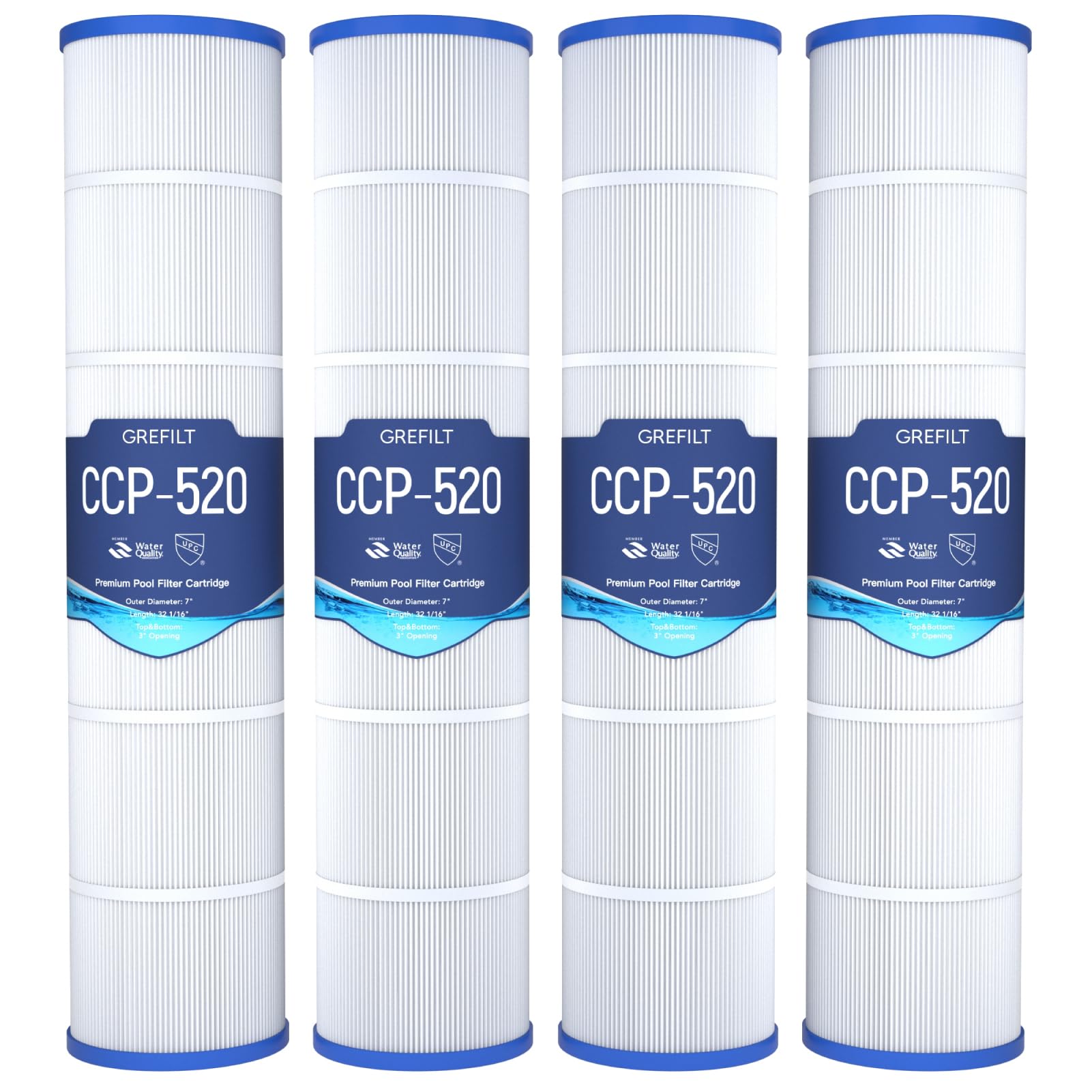 Grefilt 4-Pack CCP520 Pool Filter Cartridges, Compatible with Pentair Clean & Clear Plus 520, Replaces Pentair R173578, Pleatco PCC130, 520 sq.ft