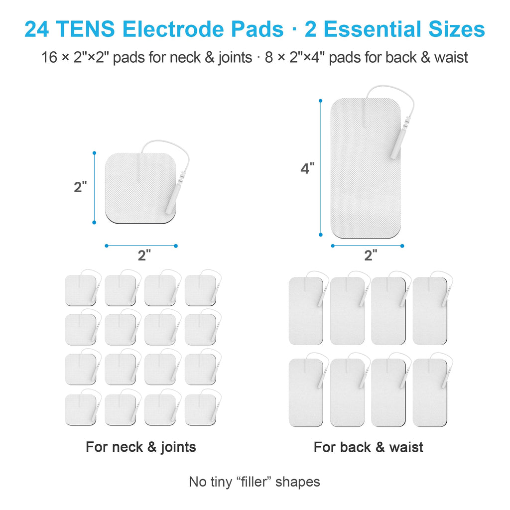DOMAS 24 Pack 2x2&2x4 TENS Pads with Pad Holder, for TENS 7000, 30 Uses, Latex-Free, TENS Unit Electrode Replacement Pads Compatible with AUVON Etekcity & Other 2 mm Pin TENS Units