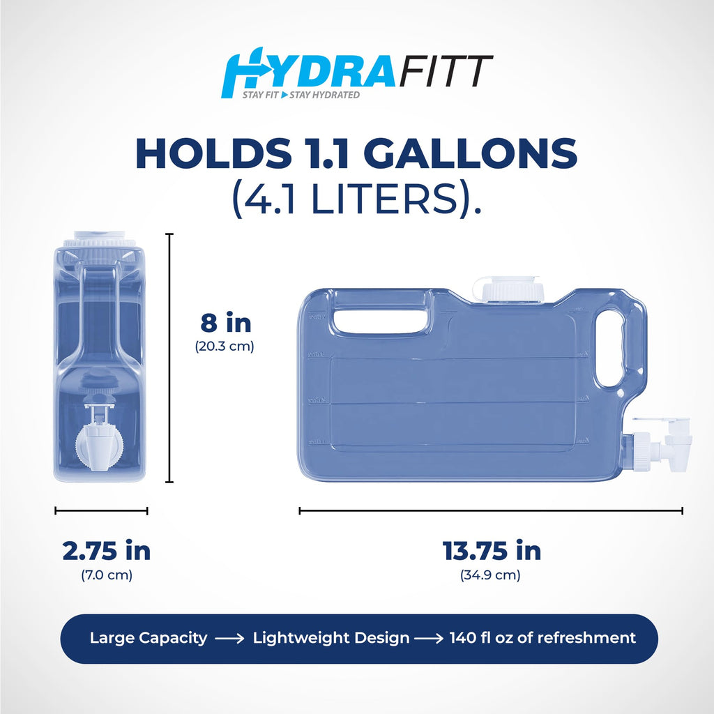 HydraFitt Refrigerator Water Dispenser 1.1 Gallon – Leak-Proof Slim Fridge Water Container with Spigot – BPA-Free Refillable Water Jug (Light Blue)