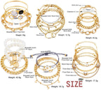 17IF 25 PCS(6 Pack) Dainty Boho Gold Chain Bracelets Set for Women Stackable Chunky Multipack Layered Bangles Adjustable Flat Cuff Cuban Punk Charm Bracelet Bundle Jewelry