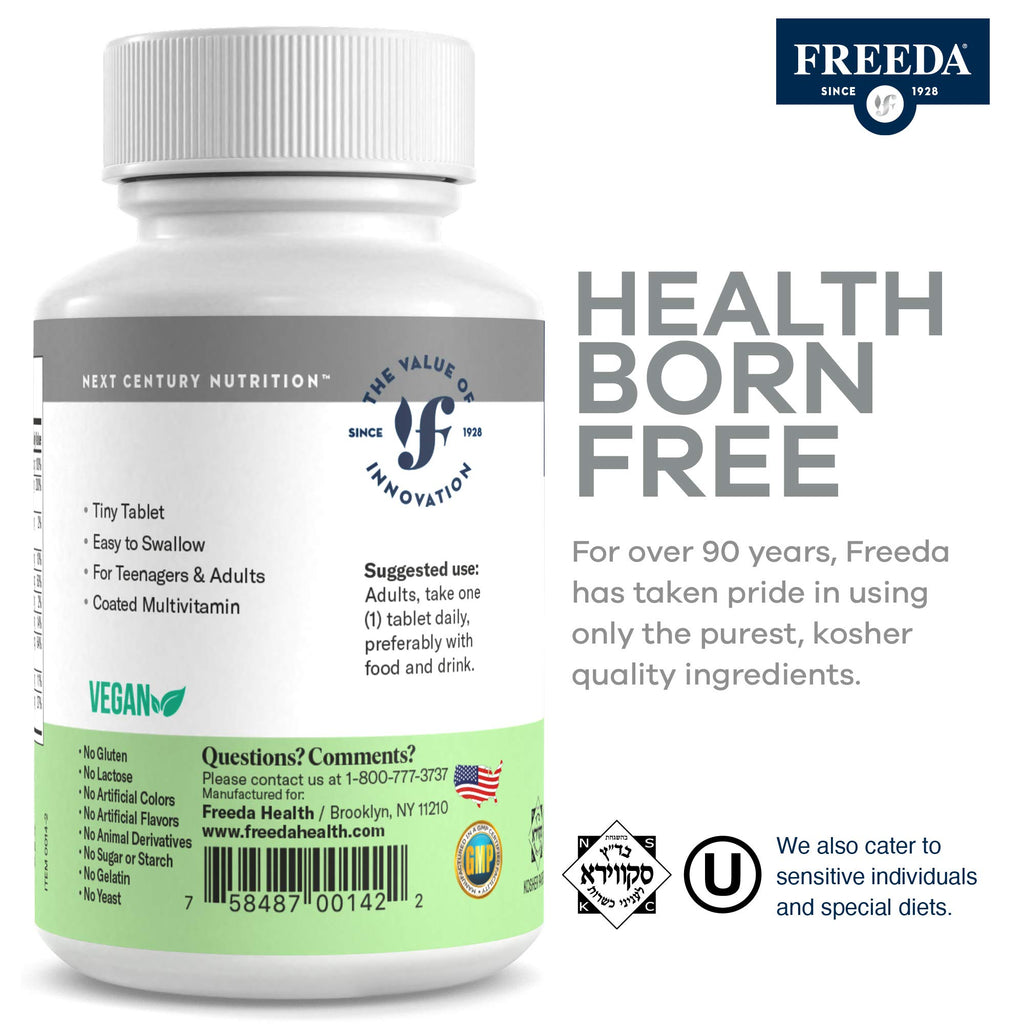 Freedavite Tiny Tablet - Moderate Multivitamin for Men and Women - Pure Vitamin A, C, D, E, B1, B2, B6, B12, Biotin, Calcium, Zinc, Iron, Magnesium, Manganese, Copper, Selenium, Iodine - 250 Count