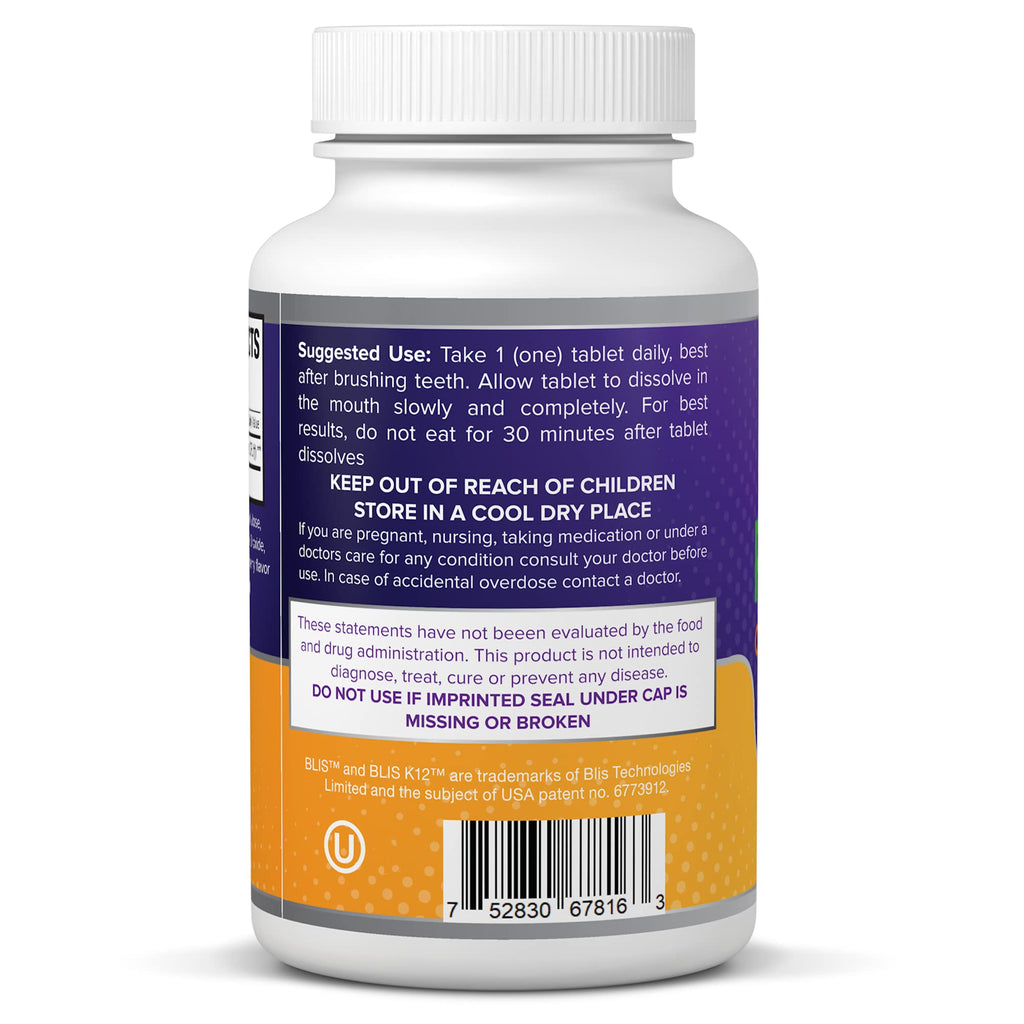 Oral Probiotic Supplement with BLIS K12 4 Billion CFU - Now Dairy Free 60 Day Supply Bottle for Bad Breath, Strep, Cavities, Gum Oral and Dental Health - Sugar Free - USA Made - 60 Count