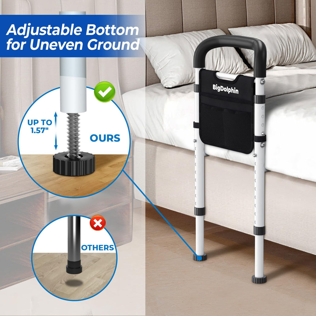 BigDolphin Bed Rails for Elderly Adults Safety - ASTM Approved Adjustable Bed Cane Supports 350LBS with Non-Slip Grip & Storage Pocket, Stable Bed Assist Rails for Seniors, Tool-Free