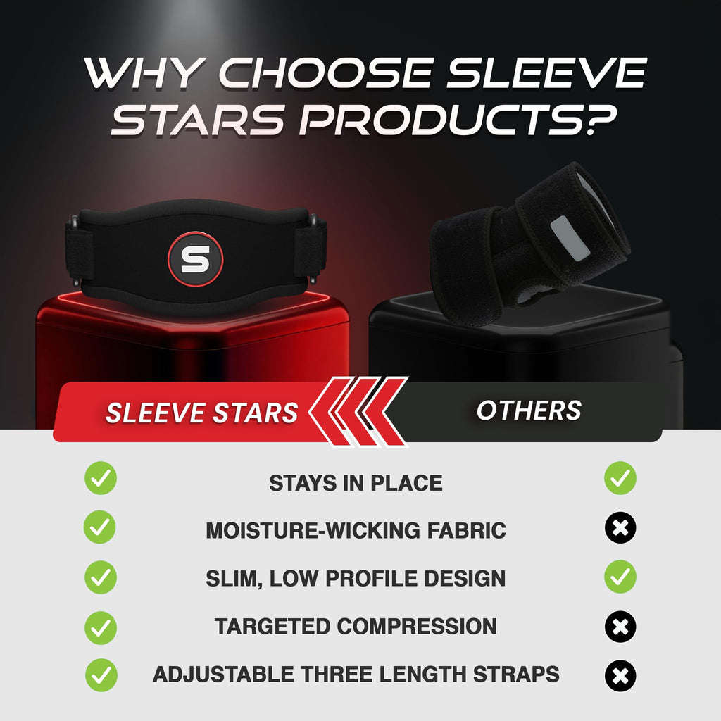 Sleeve Stars Tennis Elbow Brace for Men & Women, Fits 9"-23" (Single/Black)